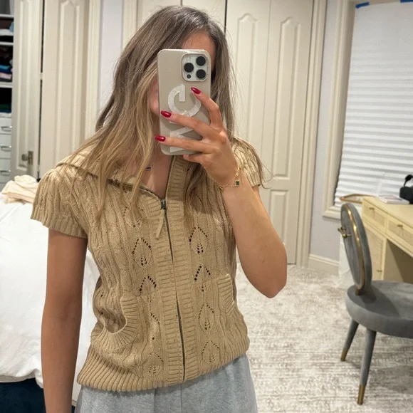 Dkny | Sweaters | Vintage Dkny Jeans Short Sleeve Camel Cable Knit 